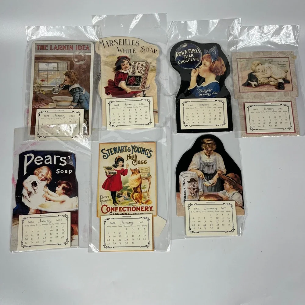 Vtg 2002‎ Gallery Graphics Mini Calendars Advertising Art Magnetic Lot of 7 NOS